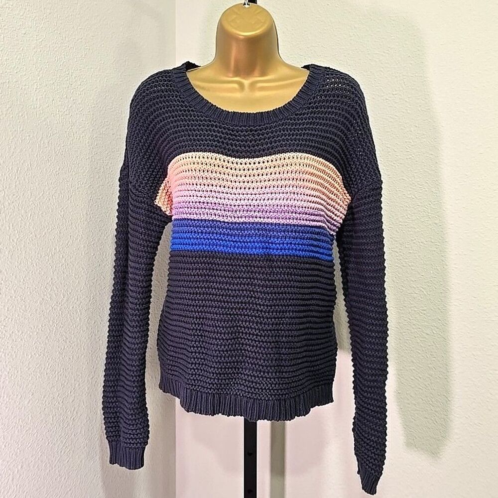 Baggy Y2K Chunky Knit Sweater Women's Oversized Sm Pastel Stripe Preppy Rainbow